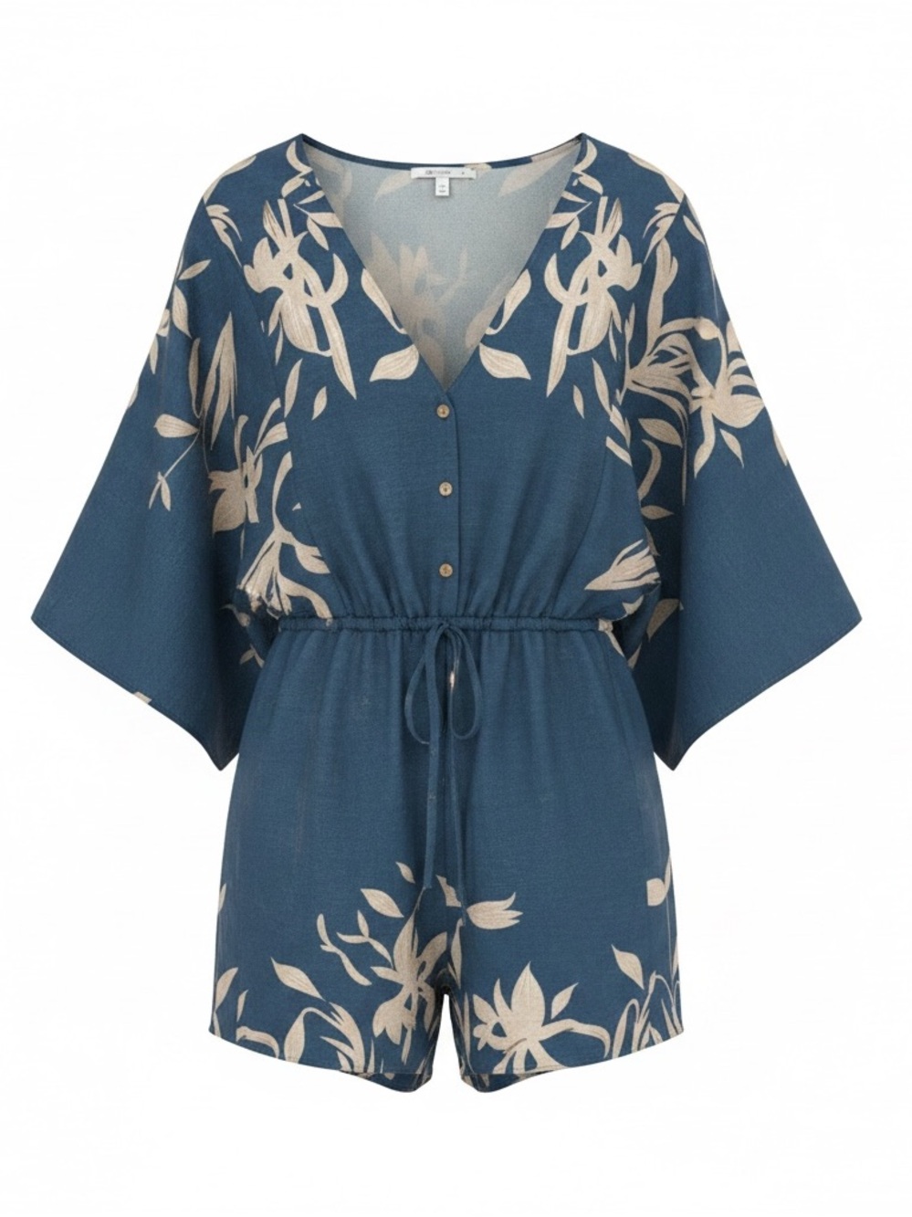 Cupshe Navy and Tan Floral Coverup Kimono Style - Picture 1 of 3